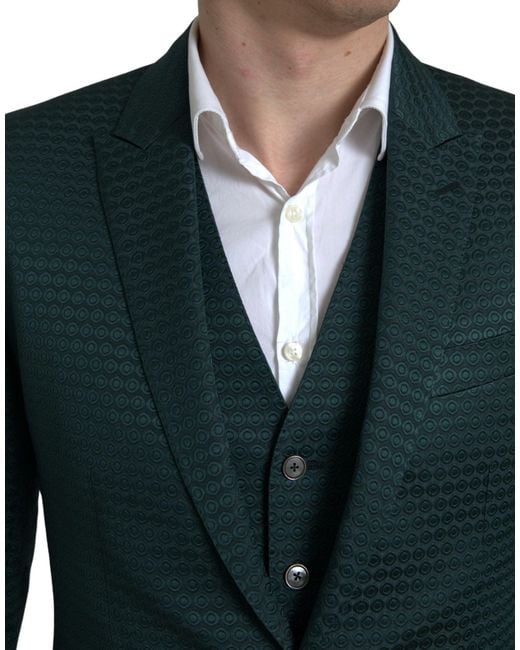 Dolce & Gabbana Blue Green 3 Piece Single Breasted Martini Suit for men
