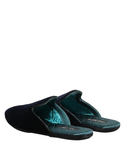 Dolce & Gabbana Dark Blue Suede Slides Flat Slipper Men Shoes for men