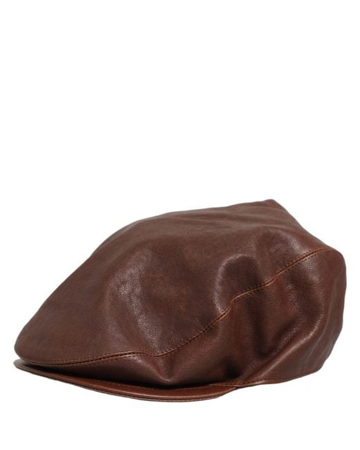 Dolce & Gabbana Men Brown Lamb Leather Newsboy Cloth Capello Hat for men