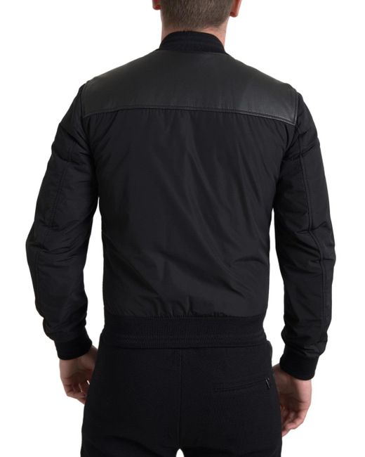 Dolce & Gabbana Black Polyester Full Zip Bomber Coat Jacket for men