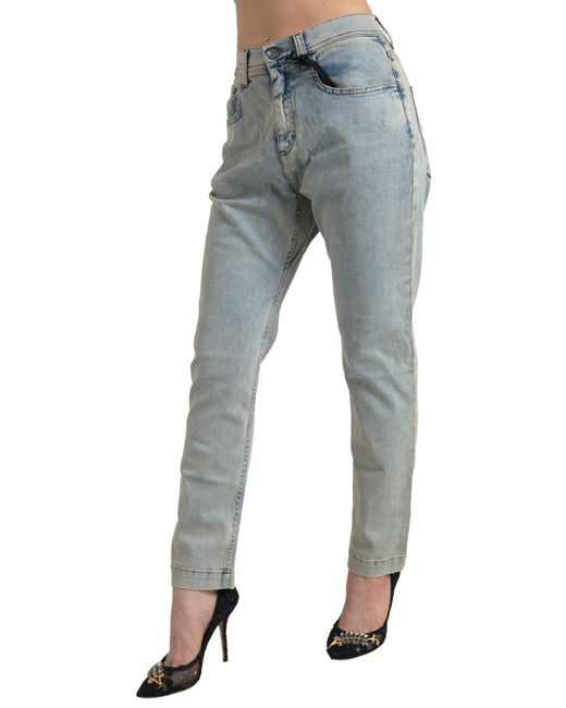 Dolce & Gabbana Blue Washed Cotton Mid Waist Skinny Jeans