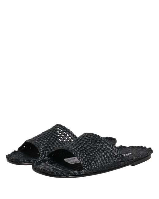 Dolce & Gabbana Black Straw Raffia Slides Sandals Flats Shoes for men