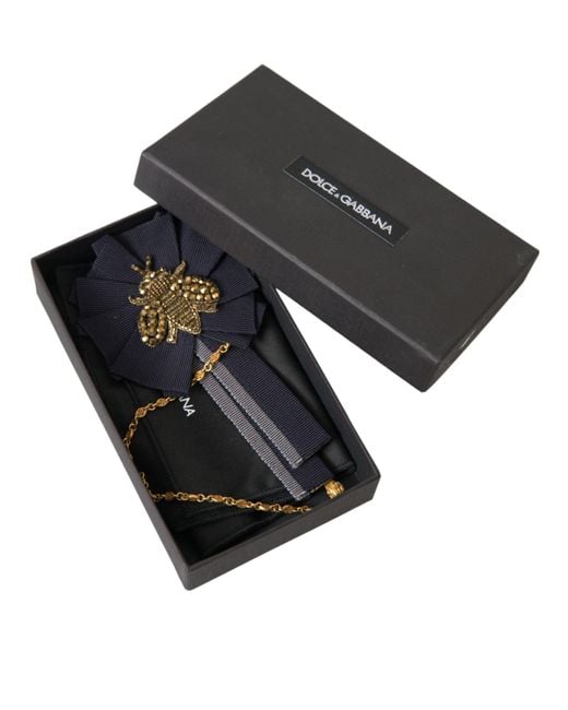 Dolce & Gabbana Blue Brass Crystal Bee Brooch Lapel Pin for men