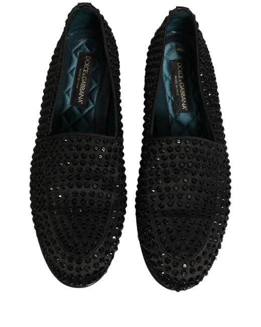 Dolce & Gabbana Black Rhinestone Embellished Loafers Shoes for men