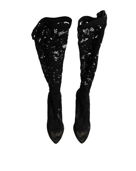 Dolce & Gabbana Black Pumps Taormina Lace Socks Boots Shoes