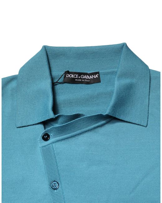 Dolce & Gabbana Blue Teal Wool Collared Polo Pullover Sweater for men