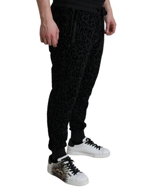 Dolce & Gabbana Black Leopard Cotton Slim Fit Jogger Pants for men