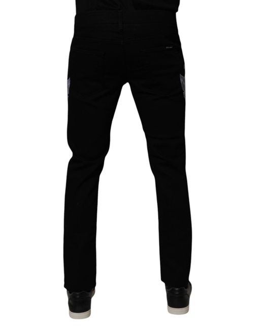 Dolce & Gabbana Black Floral Cotton Skinny Men Denim Jeans for men