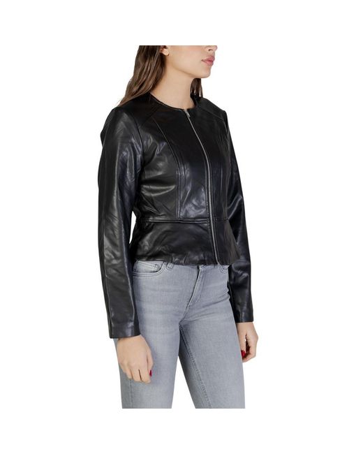 Jacqueline De Yong Black Polyester Leather Jacket
