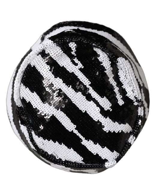 Dolce & Gabbana Men Black White Zebra Sequin Bucket Cap Hat for men