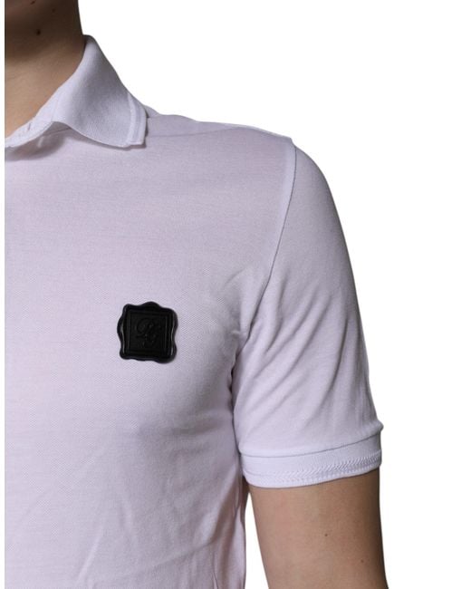 Dolce & Gabbana White Short Sleeve Polo Shirt Patch Detail for men