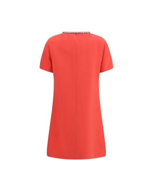 Valentino Garavani Red Multicolor Wool Oves Aries Casual Dress