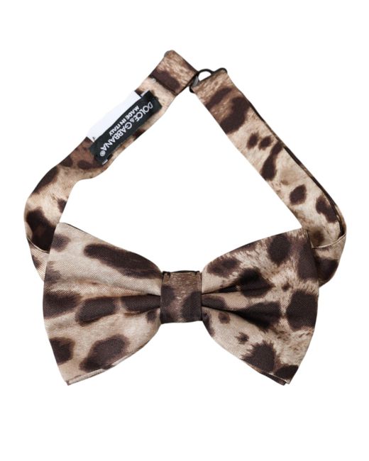 Dolce & Gabbana Brown Leopard Silk Adjustable Neck Men Bow Tie for men