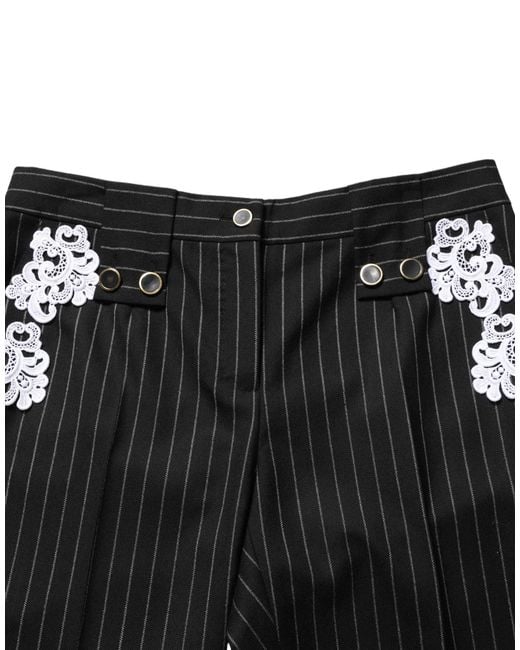 Dolce & Gabbana Black Lace Applique Pinstripe Cropped Pants