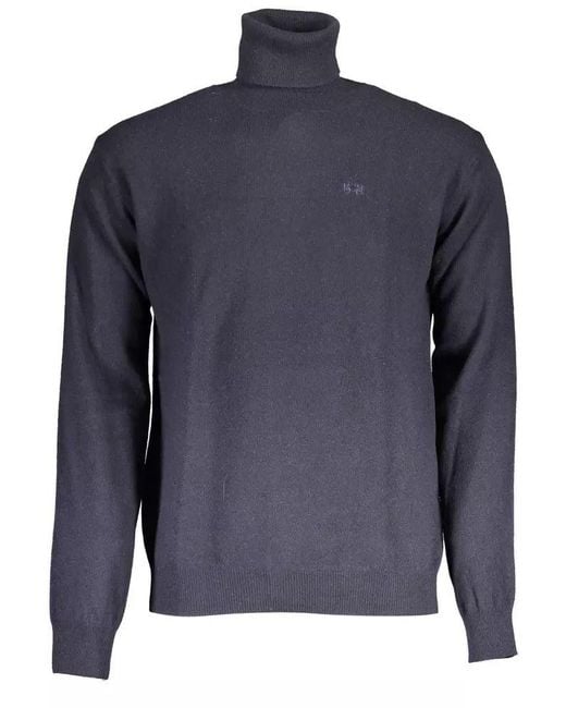 La Martina Blue Elegant Turtleneck Sweater With Embroidered Logo for men