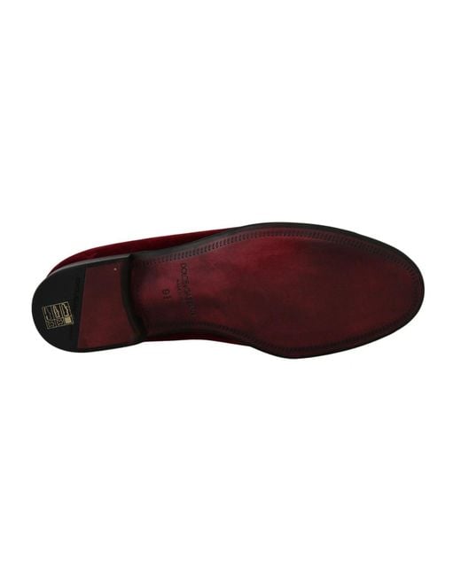 Dolce & Gabbana Red Velvet Loafers Gun Horseshoe Shoes for men