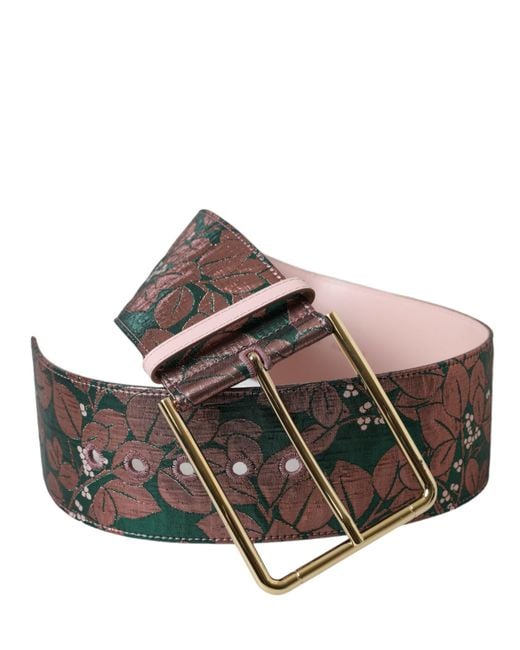 Dolce & Gabbana Brown Floral Jacquard Lurex Buckle Belt