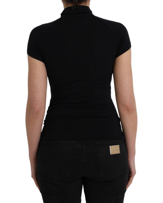 CoSTUME NATIONAL Black Turtleneck Viscose Short Sleeve Top