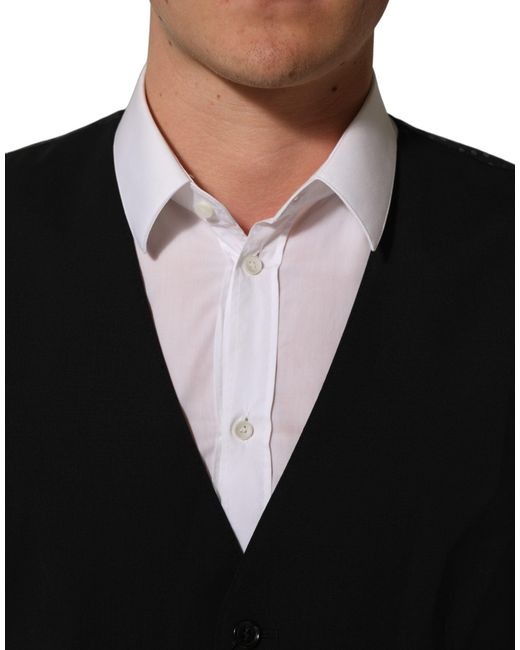 Dolce & Gabbana Black Wool Stretch Waistcoat Formal Dress Vest Virgin Elastane for men