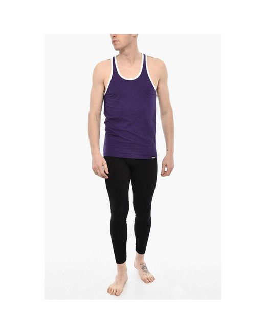 DSquared² Purple Cotton Underwear Tank Top With Contrasting Trim for men