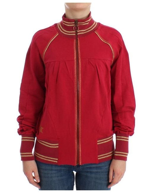 John Galliano Red Pink Mock Zip Cardigan Sweatshirt Sweater