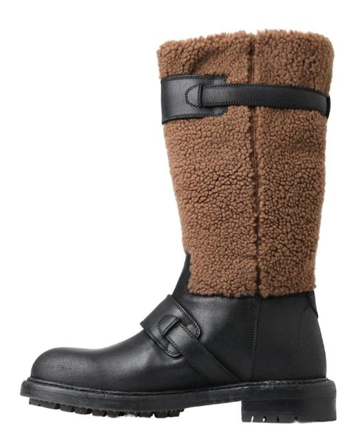 Dolce & Gabbana Green Leather Shearling Boots for men