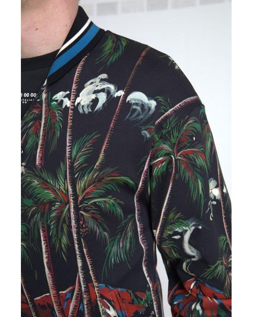Dolce & Gabbana Black Palm Tree Cotton Full Zip Sweatshirt for men