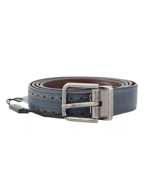 Dolce & Gabbana Black Perforated Leather Buckle Belt for men