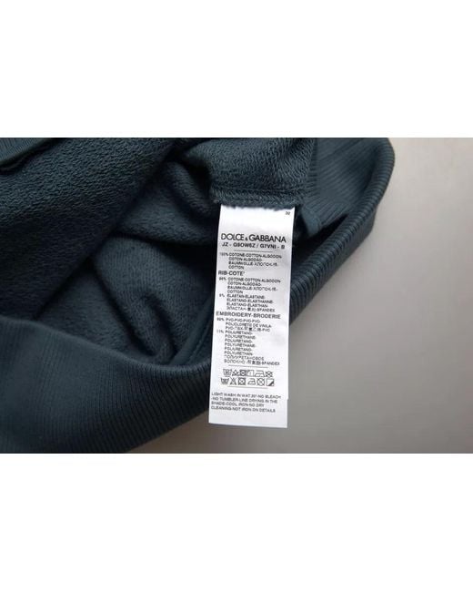 Dolce & Gabbana Blue Cotton Logo Patch Crew Neck Men Pullover Sweater for men