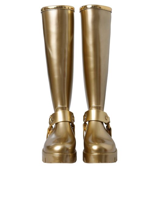Dolce & Gabbana White Metallic Rubber Pvc Rain Boots Shoes