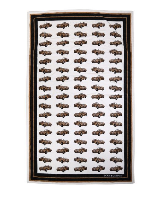 Dolce & Gabbana Black Towel Cotton Car Graphic Print 115Cm X 180Cm Beach