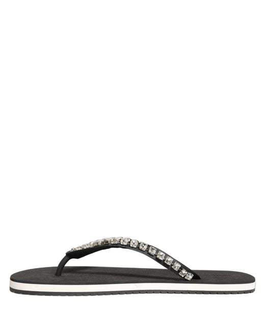 Dolce & Gabbana Black Embellished Rubber Flip Flops Men Shoes for men