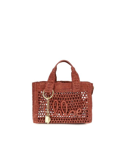 Chloé Red Multicolor Raffia Shoulder Bag