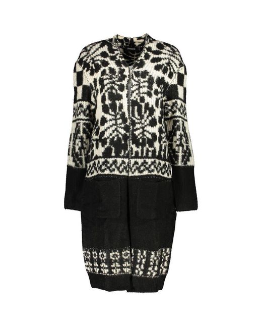Desigual Black Chic Long Sleeved Coat With Contrast Details
