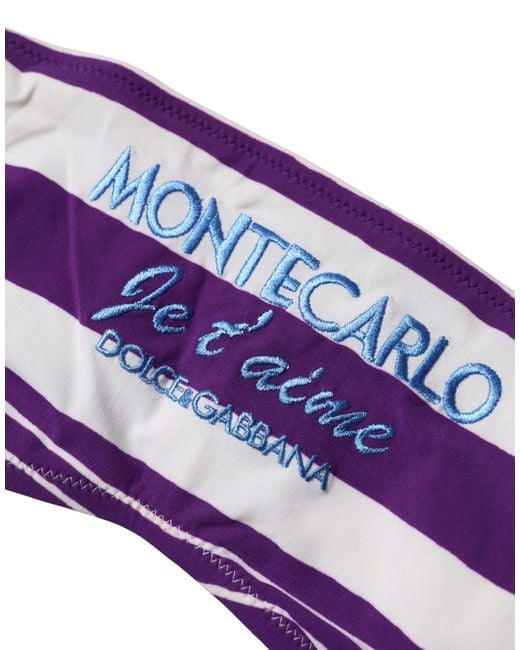 Dolce & Gabbana Purple Stripes Nylon Bandeau Swimwear Elastane Clothing