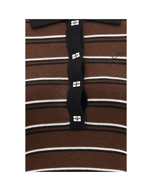 Ganni Brown Striped Wool Polo Dress