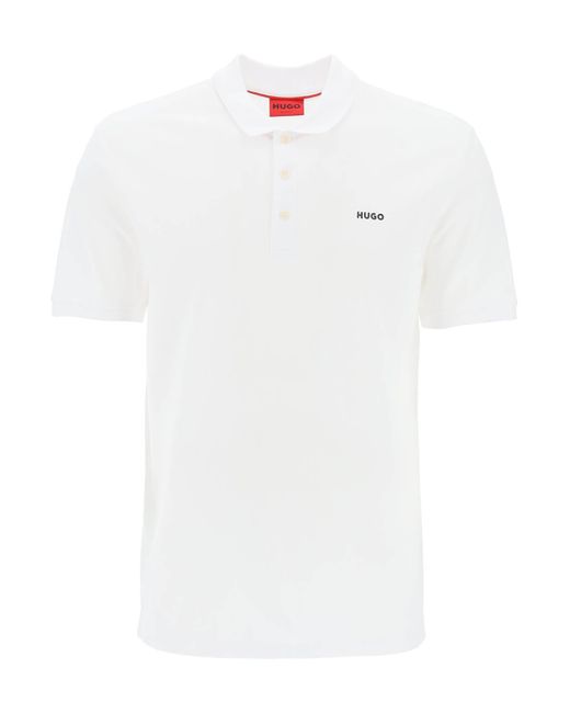 HUGO White Cotton Piqué Donos Polo Shirt for men