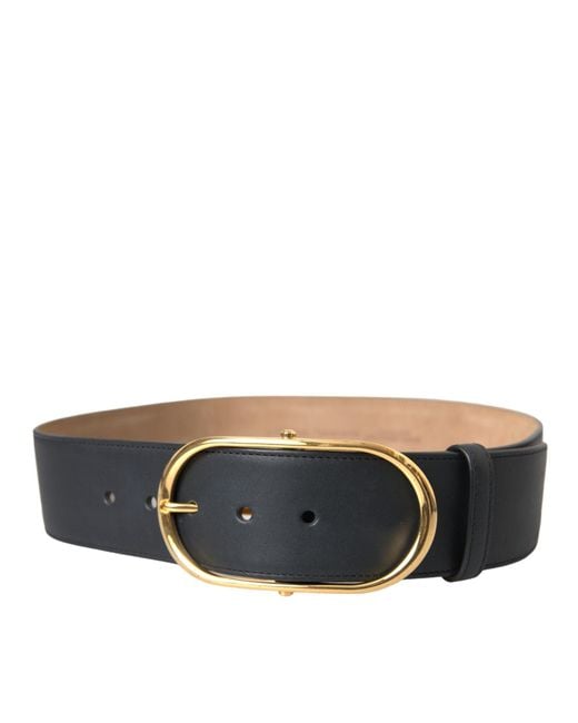 Dolce & Gabbana Black Leather Classic Metal Oval Buckle Belt Calf for men