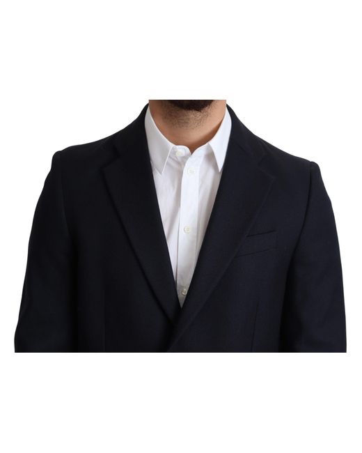 Dolce & Gabbana Blue Elegant Dark Virgin Wool Coat for men