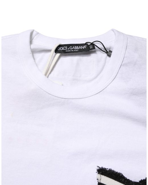 Dolce & Gabbana White Stripes Cotton Crew Neck Tee T-Shirt for men