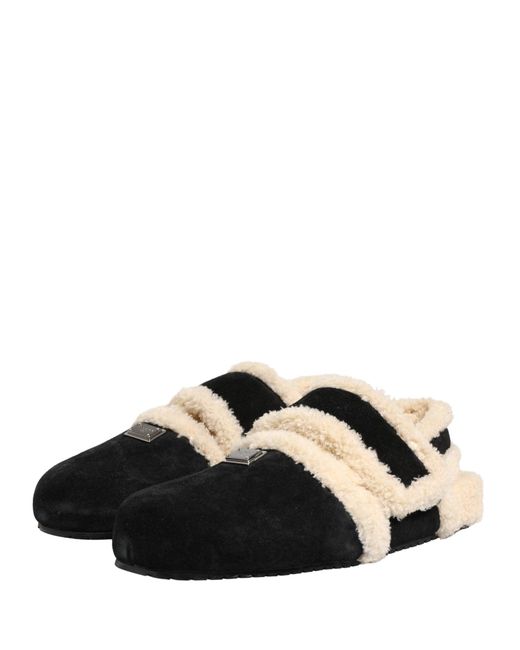Dolce & Gabbana Beige Black Faux Fur Flats Men Sandals Shoes for men