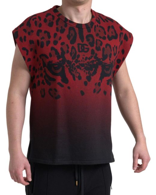 Dolce & Gabbana Red Leopard Cotton Sleeveless Tank T-Shirt for men