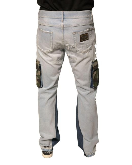 Dolce & Gabbana Gray Distressed Denim Jeans Camouflage Pocket Style for men