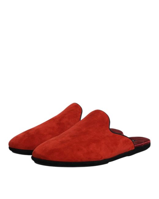Dolce & Gabbana Red Orange Suede Slides Flat Slipper Shoes for men