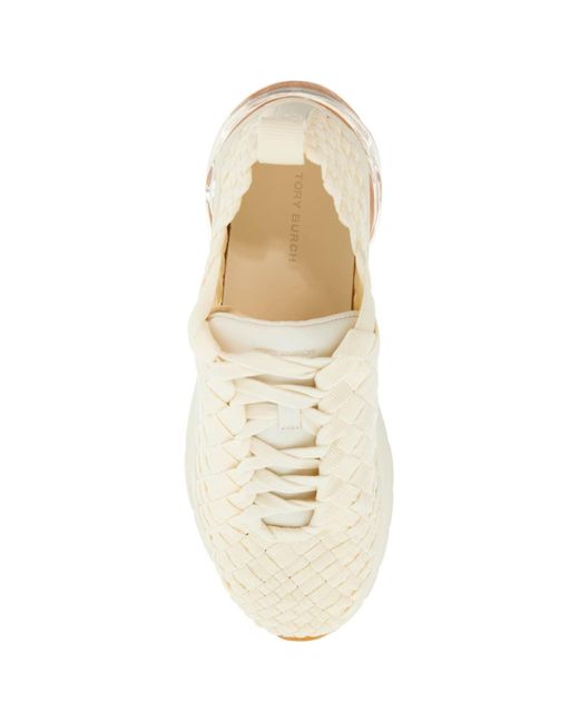 Tory Burch Yellow Good Luck Woven Trainer Shoes, Leather/Rubber