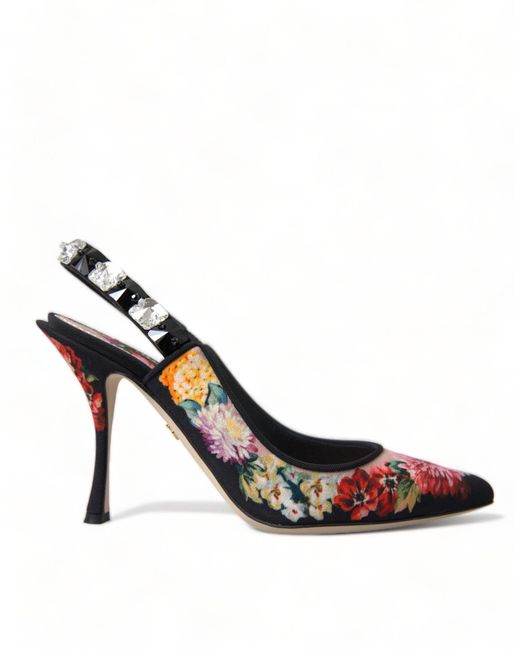 Dolce & Gabbana Metallic Floral Slingback Heels With Luxe Crystal Details