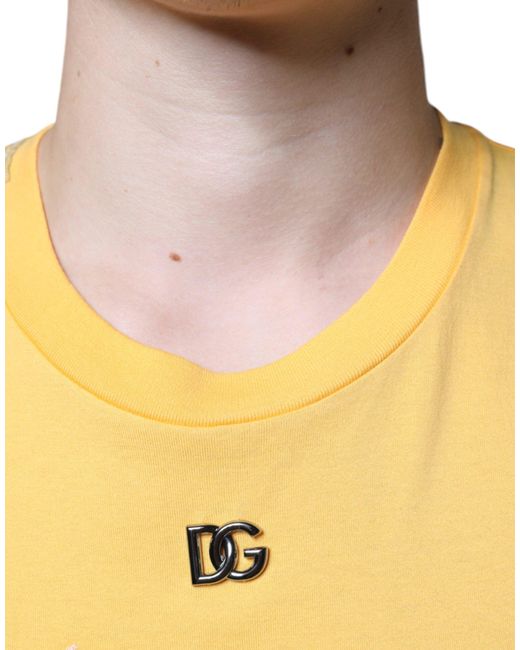 Dolce & Gabbana Yellow Secret Graden Floral Cotton Crew Neck T-Shirt for men