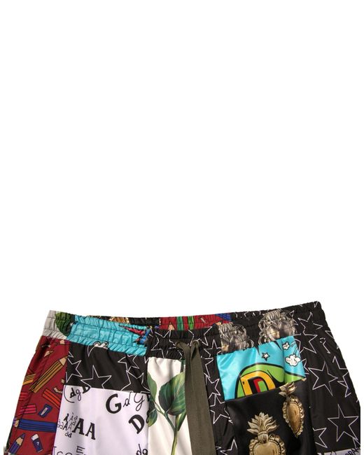 Dolce & Gabbana Black Multicolor Patchwork Cargo Bermuda Shorts for men