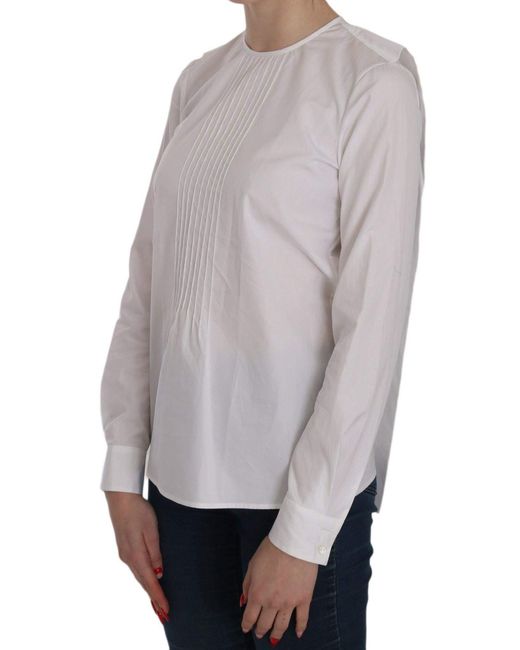 DSquared² Gray White Crew Neck Long Sleeve Cotton Blouse