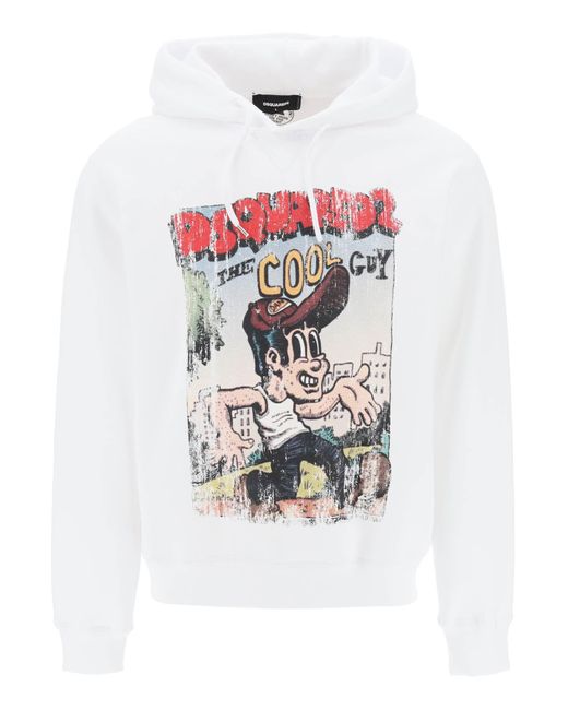 DSquared² White Hoodie With Graphic Print for men